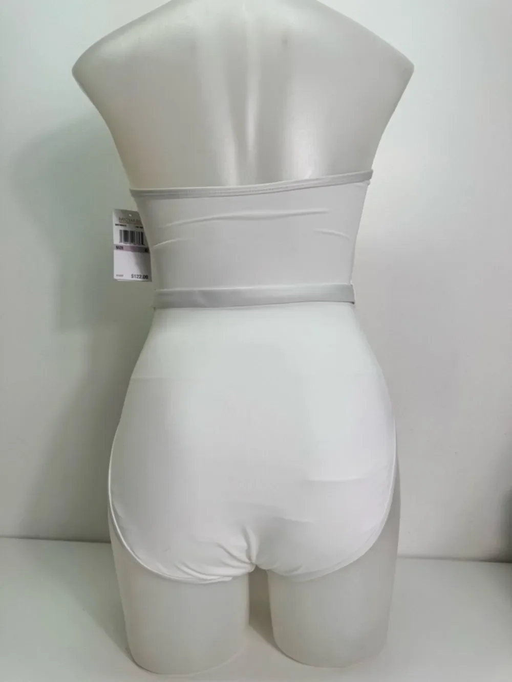 Michael Kors White Strapless One-Piece Swimsuit with Gold MK Ring Belt Sz 6 NWT